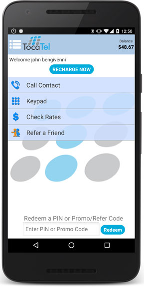 Tocatel Android Mobile App Main Menu